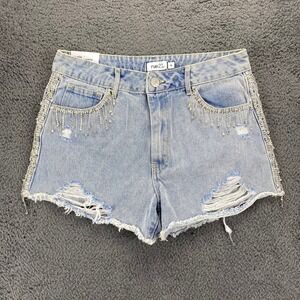 Rue21 Mid Rise Festival Shortie Denim Rhinestone Ripped‎ Distressed Jean Shorts